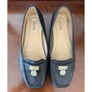 Michael Kors Leather Shoes Size 8 M Women's Black Leather Silver Logo Moccasins
